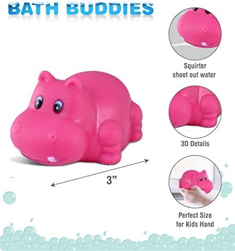 Dollibu Hippo Bath Buddy Squirter - Brinquedo de banho de borracha de hipopótamo rosa flutuante, divertido jogo de banho de água