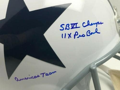 Bob Lilly assinou o capacete f/s “Sr. Cowboy/SB VI Champ/Americas Team +5 ”JSA - Capacetes NFL autografados