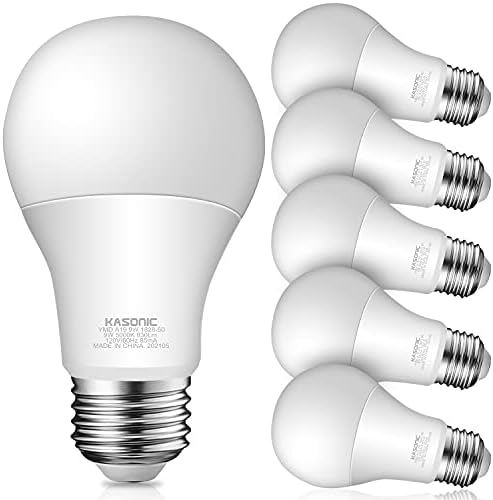 Lâmpada LED A19 Kasonic Dimmable - 6 pacote, 60W equivalente, eficiente 9W, UL listado, 830 lúmens, E26 Base padrão,