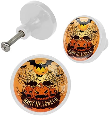 Botões de cômoda de cerveja, botões de gaveta de halloween botões de gabinete de vidro de cristal 4pcs impressão colorida redondo botões brancos
