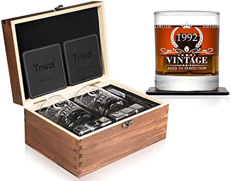 Presentes de 31º aniversário para homens, Vintage 1992 Whisky Glass and Stones Gift Gift of 2, engraçado 31 Presente