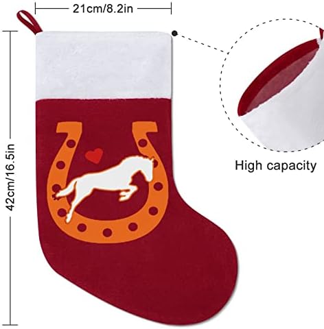 Horse Love Horseshoe Red Christmas Holiday meias decorações de casa para lareira de árvore de Natal Meias penduradas