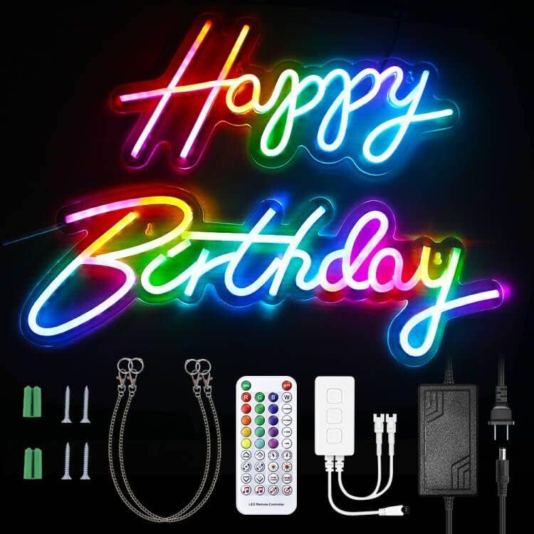 Aclorol feliz aniversário signo de neon sinais de led de neon led sinais de luz para quarto luzes de feliz aniversário, sinal estético multicolor