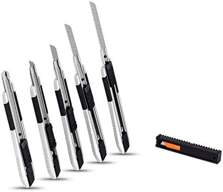 Melhor faca utilitária Snap -off da Internet - Pequeno - Conjunto de 5 pacote - Blades Clip Belt Clip - Faca de barbear retrátil - Cutter Botter Locking Ferramenta de faca de barbear - Boa aderência