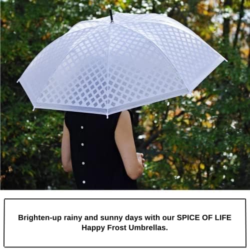 Espice da vida Happy Frost guarda -chuva para adultos e crianças - material translúcido, moldura de fibra de vidro robusta, proteção de unhas protetora, alça de descongelada clara