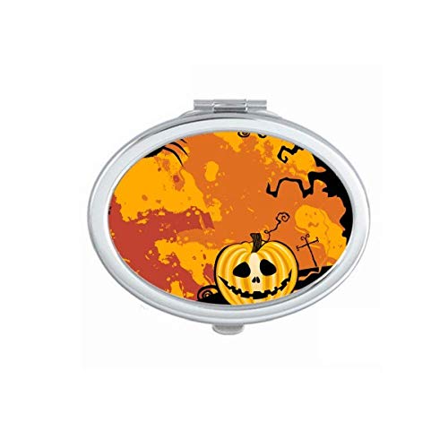 Ghost Fear Halloween Pumpkin espelho portátil dobra maquiagem de mão dupla lateral óculos
