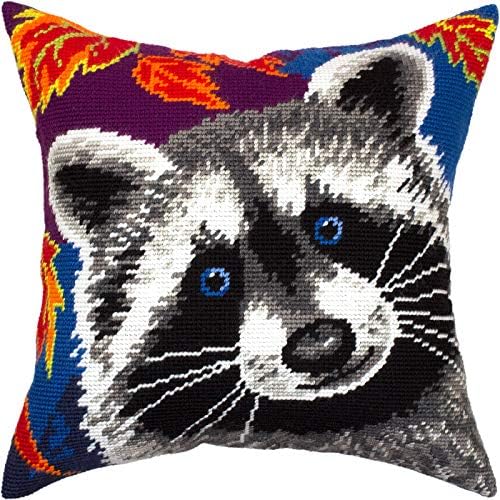 Raccoon BRVSK. Kit de ponto cruz carimbado. Jogue travesseiro 16 × 16 polegadas. Tela de tapeçaria impressa, qualidade