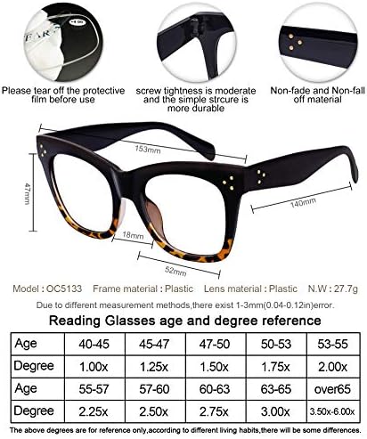 Occi Chiari Anti -Blue Light Reading Glasses for Women Fashion Readers Protection 0 1.0 1.5 2 2,5 3 3,5 4,0 5.0 6.0