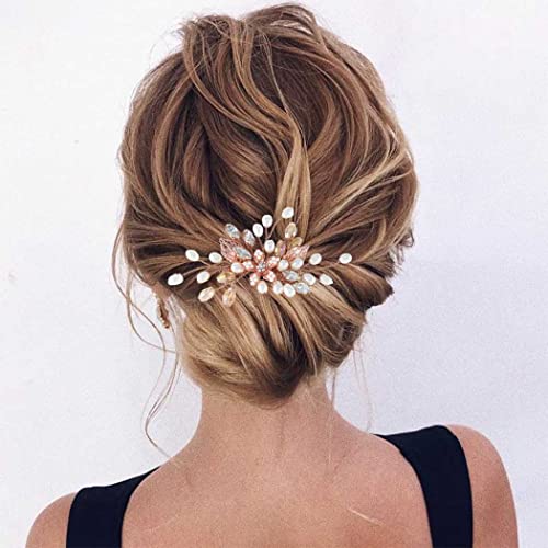 Ybshin hair pm pentes de ouro rosa cristal bandos de cabelo noiva clipes de cabelos de pêlos de folhas de cabelos de folhas de cabelo para mulheres e meninas