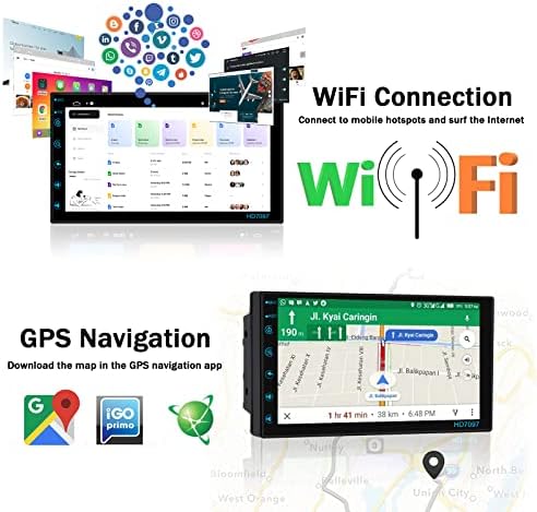7 polegadas Din Din Din Android 11 Carro de tela de toque estéreo de carro com Bluetooth, navegação GPS, WiFi, Link do espelho, câmera FM/RDS Radio/Aux-In +