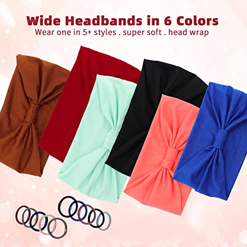 6 Bandas de cabeça para mulheres, faixas de cabelo de ioga elástica, faixas largas de cabeça de cabeça não deslizante Boho