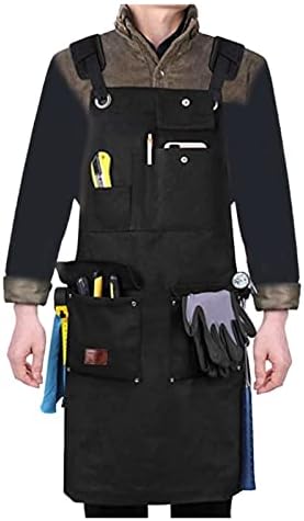 Avental de trabalho ajustável de lona profissional wdbby com ferramentas bolsos utilitários tiras de costas)