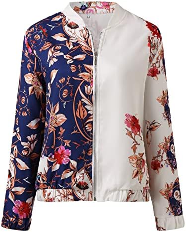 Casacos de inverno de comprimento feminino Mulheres de manga longa com zíper estampado de flores Blazers de terno