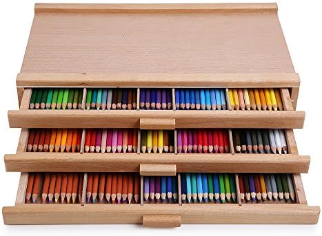 Caixa de armazenamento de arte de madeira de 3 gavetas para lápis, caneta, pastel, conjunto de marcadores, vao-001
