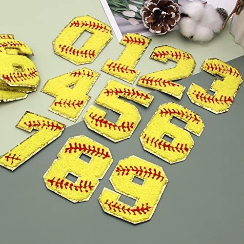20pcs Baseball Number Patches Iron On, 3 polegadas Softball Chenille Patches 0-9 Número do time do colégio Ferro em manchas esportivas para jaquetas Chapeira
