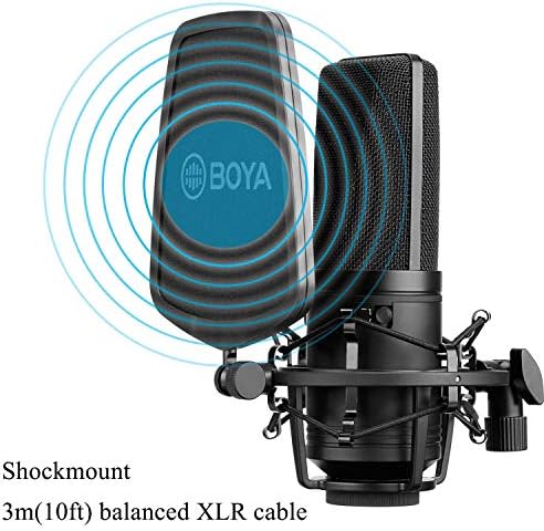 Microfone de Microfone de estúdio do Boya Large-Diafragma, novo microfone de condensador de áudio com 3 padrões polares