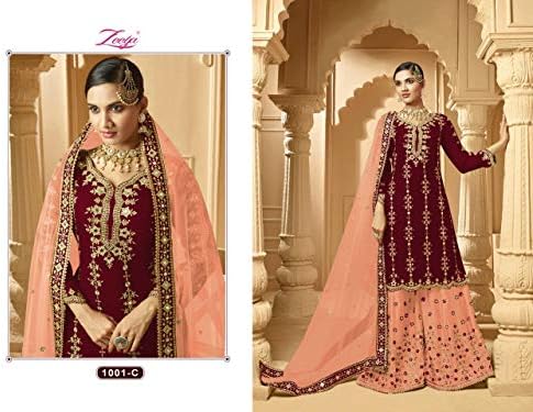 Stellacouture Indian Palazzo Style Faux Georgette Material espelho Bordado trabalhou Salwar Kameez for Women 1001