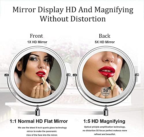 Espelho recarregável de banheiro USB espelho de maquiagem montado na parede preto, atualize 0. 5H Auto desligado espelho de barbear LED 1x/ 5x ampliação de dupla face 360 ​​° extensível, 8 polegadas