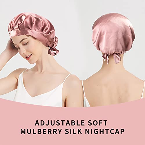 Jelbolin Pure Mulberry Silk Sleep Bap for Women, Capinho de cabelos de seda Capinho de noite sedoso ajustável com elástico na cabeça, envoltório natural de cabelo para dormir, boné de gorro para cabelos curiosos, rosa 1 PCs