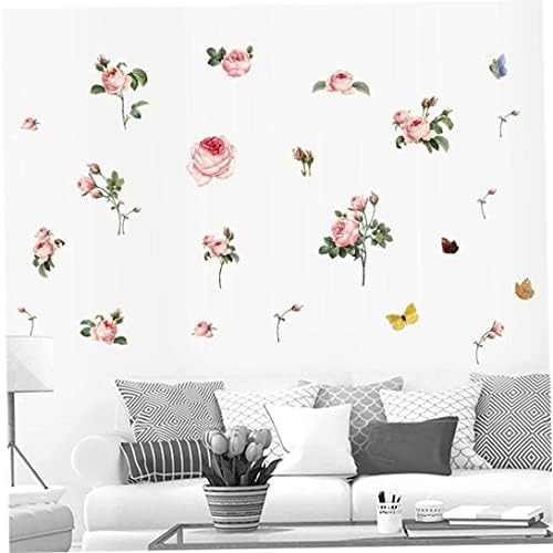 Kuyyfds- Decalques de parede de flores, decalques de parede floral para garotas quarto, adesivos de parede de peony boho com borboleta, chinoiserie vintage rosa berçário parede decalque e bastão