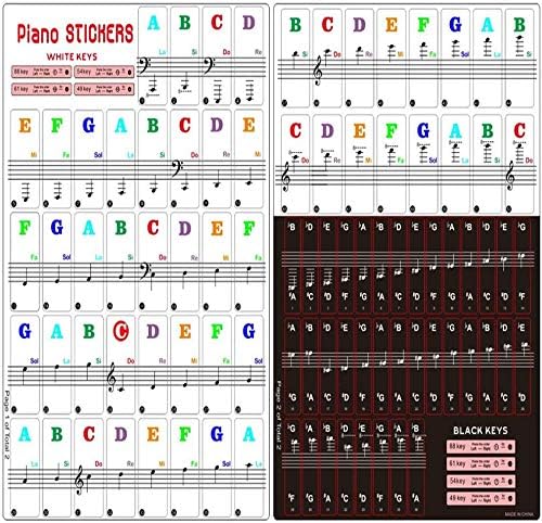 Adesivos de piano para chaves, adesivos coloridos de teclado de piano colorido para 88 61 54 49 adesivos completos Removíveis e