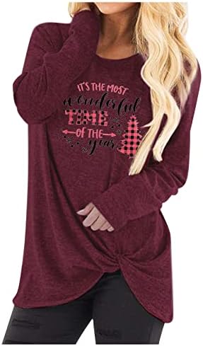 Sweatshirts macios de shusuen para mulheres Kink Design O-pescoço longo estampa de Natal Plus Size Size Tops para Mulheres