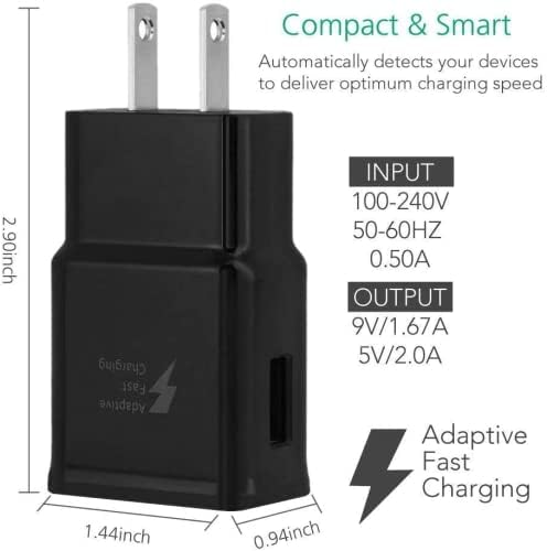 Adaptador de parede rápido adaptável Carregador micro USB para Alcatel Tetra empacotada com Urbanx Micro USB Cable cabo de 10 pés Super Fast Charging Kit - 2 itens - preto