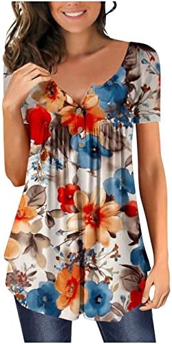 Camisas esvoaçantes para mulheres Casual Casual Blouses de verão plissado de manga curta Camise