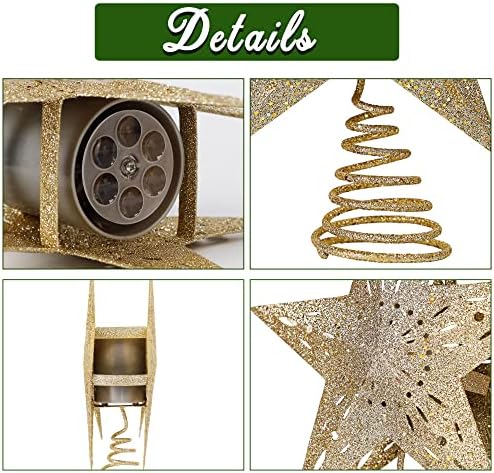 Lulu Home Christmas Tree Topper com projetor, 3D Hollow Metal Tree Tree Topper com projeção de estrela rotativa, plug-in LED LIGHTED Xmas Tree Star Topper para decoração de Natal, 12 polegadas, Golden