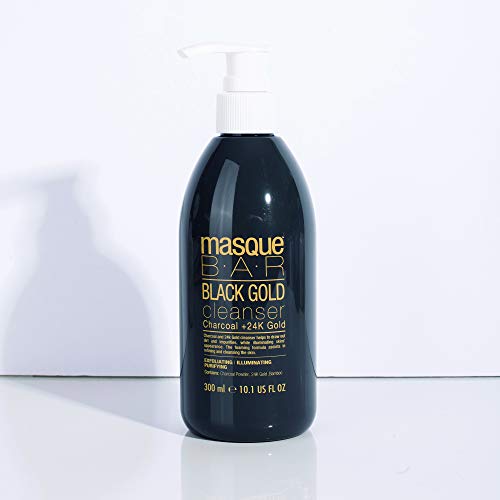 BAR MASCE Black Gold Cleanser com ouro 24k, carvão em pó e bambu - limpador enriquecido para refinar os poros e iluminar a pele - feita na Coréia, 10,1 fl oz