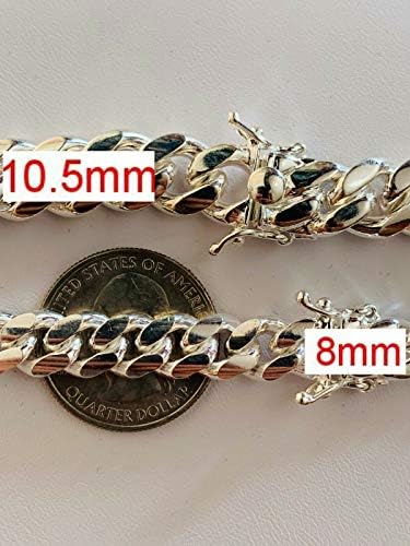 Harlemling Solid 925 Sterling Silver Miami Chain Link ou pulseira - Link cubano de caixa de caixa 4-10,5mm - Colar da Itália