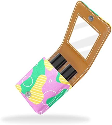 Caixa de batom oryuekan com espelho bolsa de maquiagem portátil fofa, bolsa cosmética, rosa camuflagem abstrata círculos listras modernas
