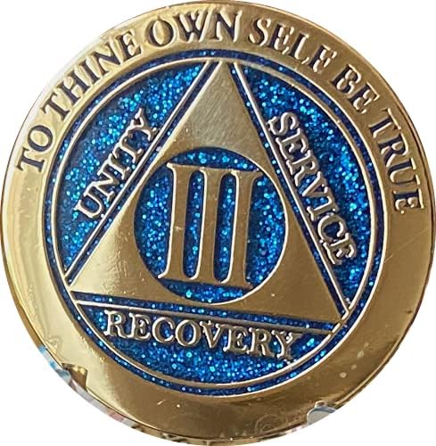 3 anos aa medalhão elegante azul glitter Gold Sobriedade Chip