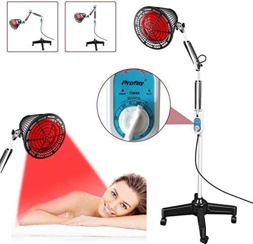 Profey Red Light Therapy Stand, lâmpada de terapia de luz infravermelha com lâmpada de 275W, lâmpada de terapia infravermelha com braços ajustáveis, terapia de luz vermelha para o corpo para alívio da dor, pele, função do timer