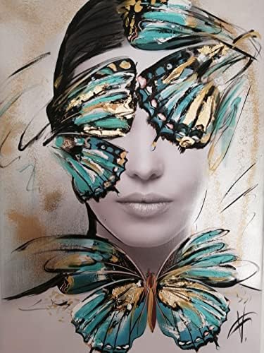 Pintura pintada à mão I Arte Arte da parede I pintura acrílica abstrata feminina feminina I borboleta I Patal Gold Grande