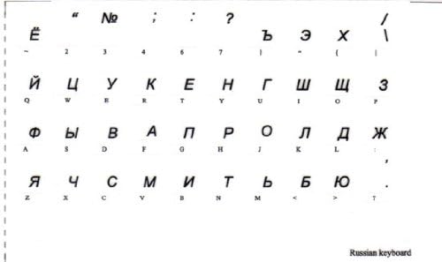 Etiqueta transparente russa para teclado de computador com letras pretas
