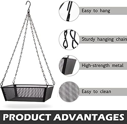 Bandeja de alimentação de pássaros pendurados, malha de metal pendurada alimentos de alimentos, plataforma de sementes para alimentadores