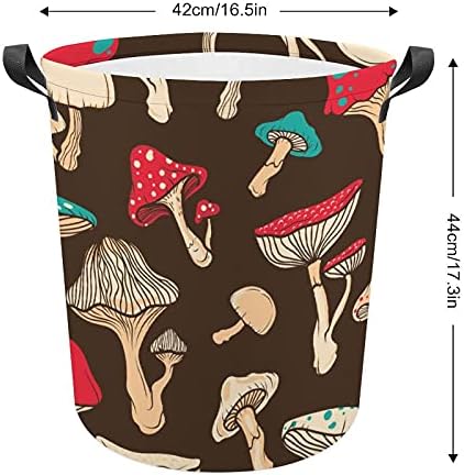 Bolsa de lavanderia colorida de cogumelos pop de cogumelos com alças cestas de armazenamento à prova d'água redonda de 16,5 x 17,3 polegadas