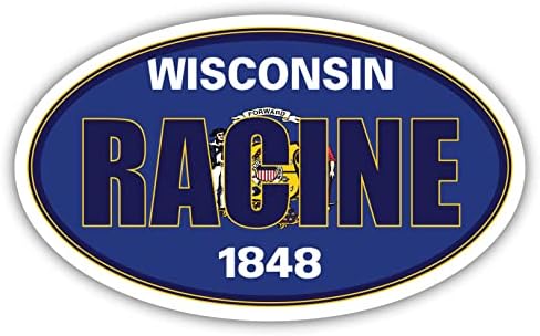 Bandeira do estado de Racine City Wisconsin | Wi Flag Racine County Oval Colors Sticker Sticker Decalque de 3x5 polegadas