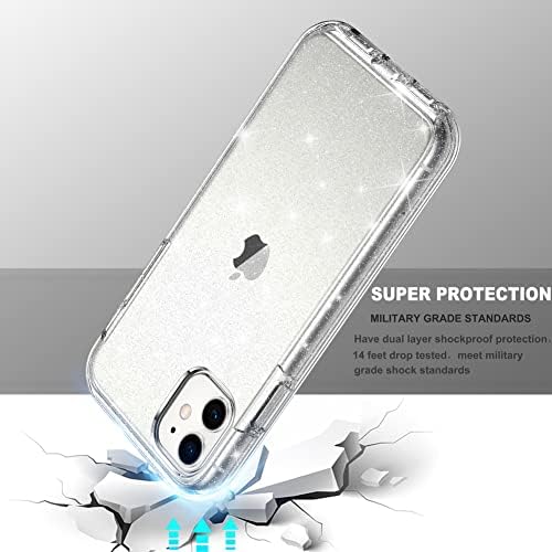 CoolQo Compatível para iPhone 11 Case, com [2 x Protetor de tela de vidro temperado] brilho claro Sparkle 360 ​​Cobertura de corpo