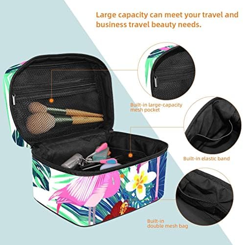 Bolsa de maquiagem Yoyoamoy para mulheres meninas, bolsa de viagem de maquiagem de bolsa de cosmética grande, porta -lances, porta -pincel e manipulação de flamingo rosa com folhas de palmeira