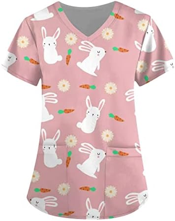 Scrubs for Women, Scrubs rosa fofos Tops de férias gráficos de animais Tops de páscoa uniformes de trabalho camisas
