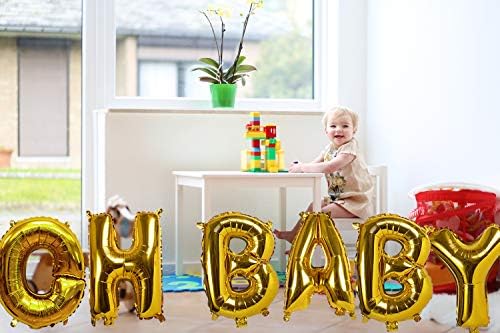 Tesouros presenteados de ouro grande oh balões de bebê - balões de chá de bebê de 40 polegadas, banner de chá de bebê - decorações de chá de bebê neutro de gênero - grandes balões de bebê para chá de bebê - decoração de chá de bebê dourado