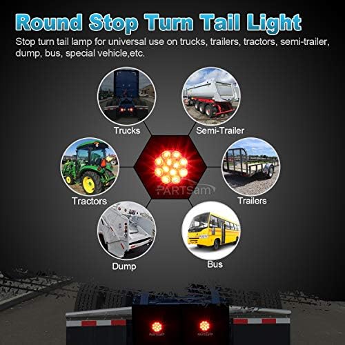 Partsam 2pcs 4 polegadas redondo redondo trailer LED LUZES TAIL DE FLANGE MONTAGEM FUMO LENS - 12 RED LED Turn Stop