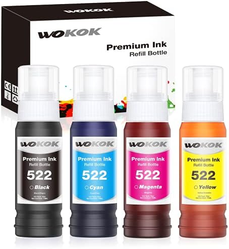 Garrafas de tinta de recarga compatíveis com wokok para EcoTank 522 T522 T522520-S para uso com impressoras ECOTANK ET-2720 ET-2800