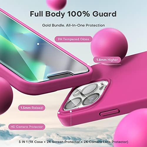 TOCOL [5 em 1 para iPhone 13 Pro Case, com 2 protetor de tela de pacote + 2 protetor de lente da câmera de embalagem, capa de telefone de silicone fino iPhone 13 Pro 6,1 polegadas, [Anti-Scratch] [Proteção por queda], rosa quente