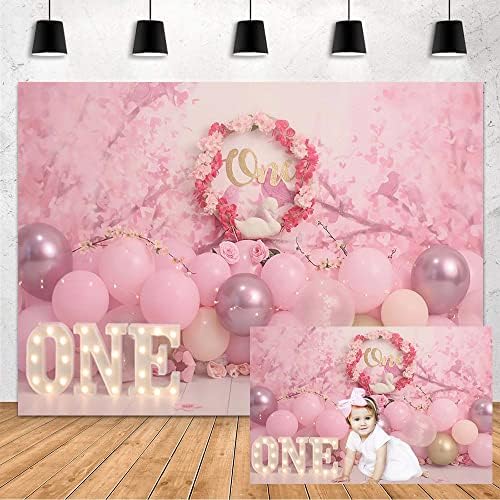 Mehofond Girl 1st Birthday Photography Background Pink Floral Balloon Birthday Party Supplies Backdrop Feliz Aniversário