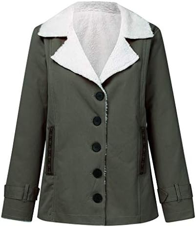 Jaquetas para mulheres, mulheres lã difusas de jaquetas ladeadas com bolsos Parka Winter Caats Botão de lapela para baixo