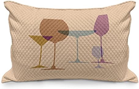 Ambesonne Merlot Coloque Capa acolchoado, copos de vinho Silhouette Martini Glass Grein impressão, capa padrão de travesseiro