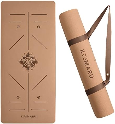 Keemaru Premium Cork Yoga Mat - Mat de ioga extra grande e extra grosso - tapete não deslizante - não tóxico - vem com stap de ioga premium - Mat de ioga quente